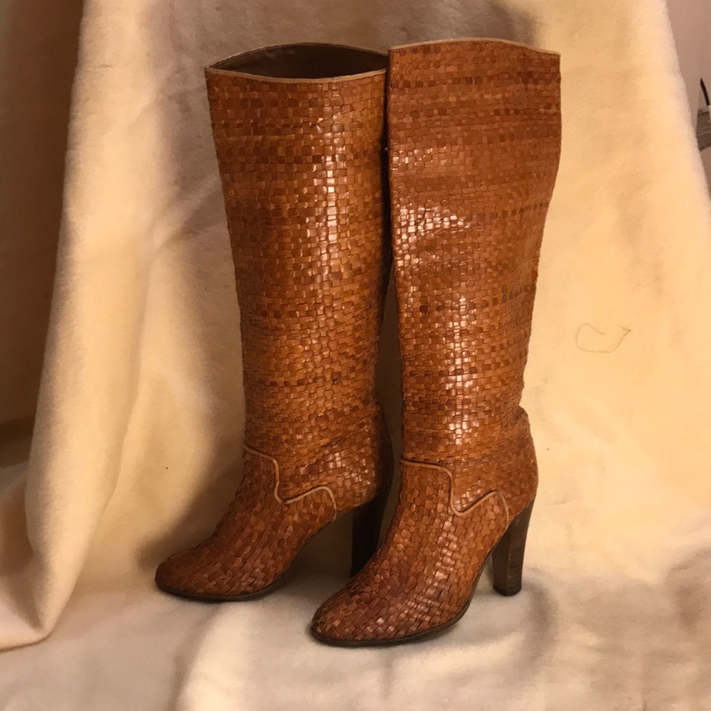 Vintage Italian Woven Leather High Heel Boots